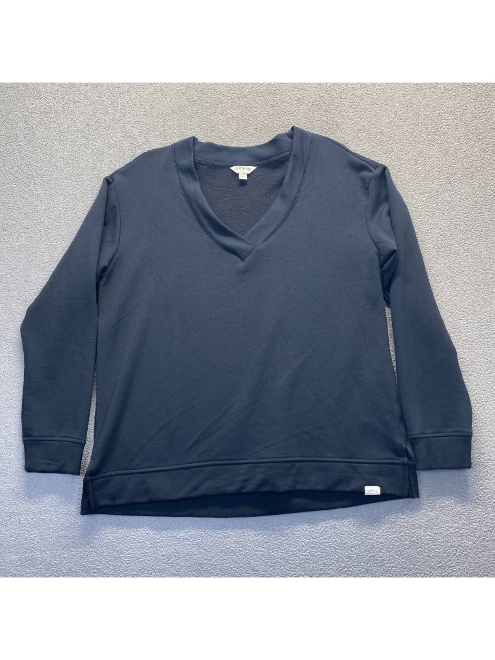 Orvis Pullover Sweater Womens Black M V-Neck Split Hem Soft Comfortable Outdoor